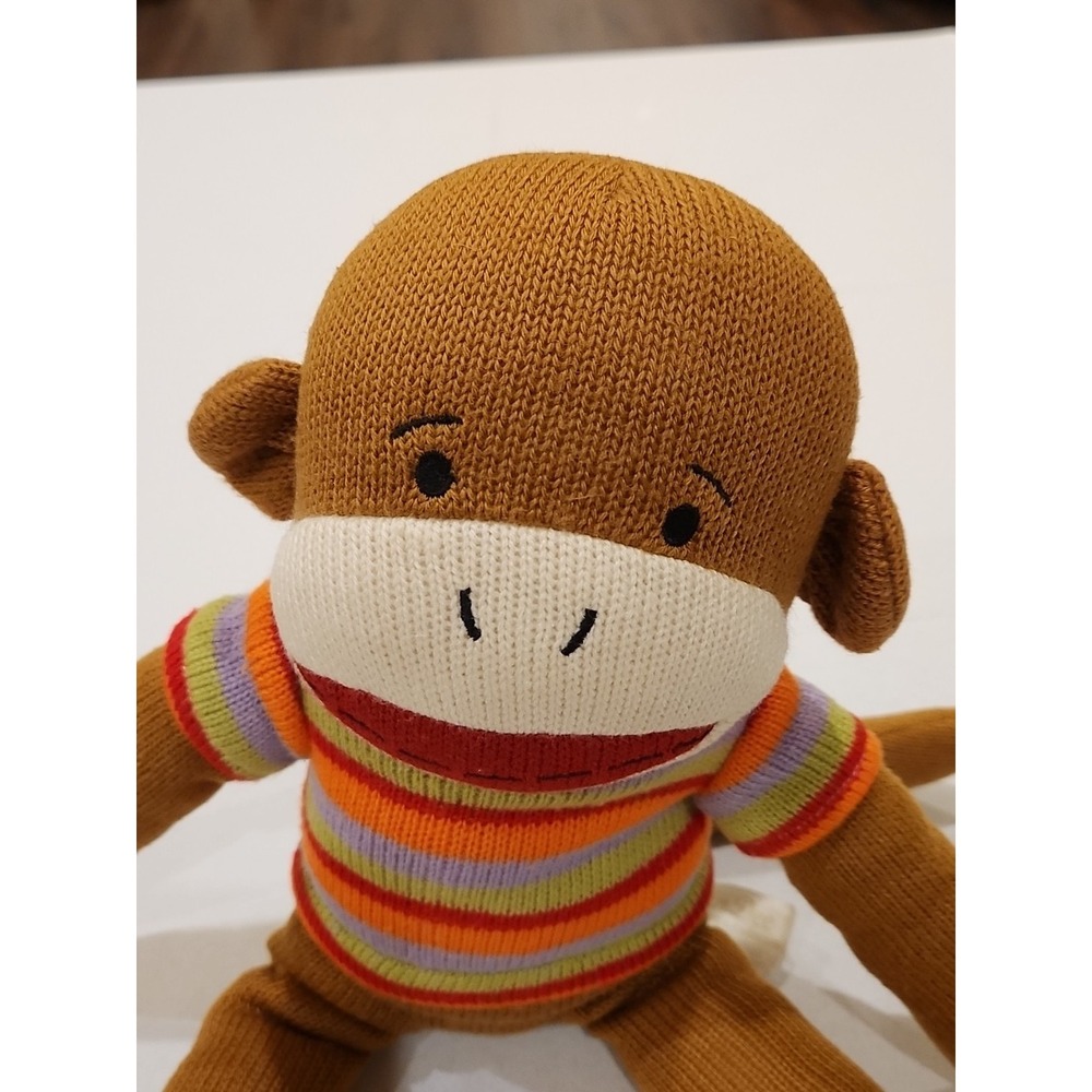 Brown Sock Monkey Plush 19" Stripe Sweater Orange Red Stuffed Dan Dee Mint - Picture 4 of 9